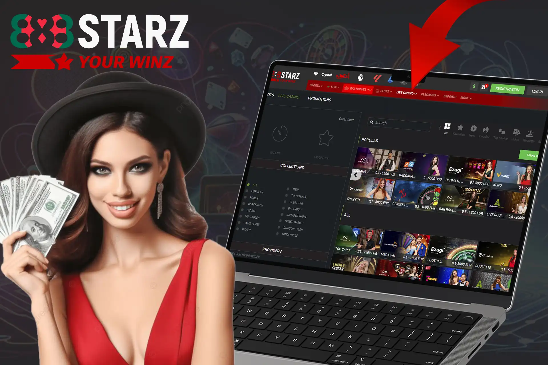 Play exciting live casino games at 888starz