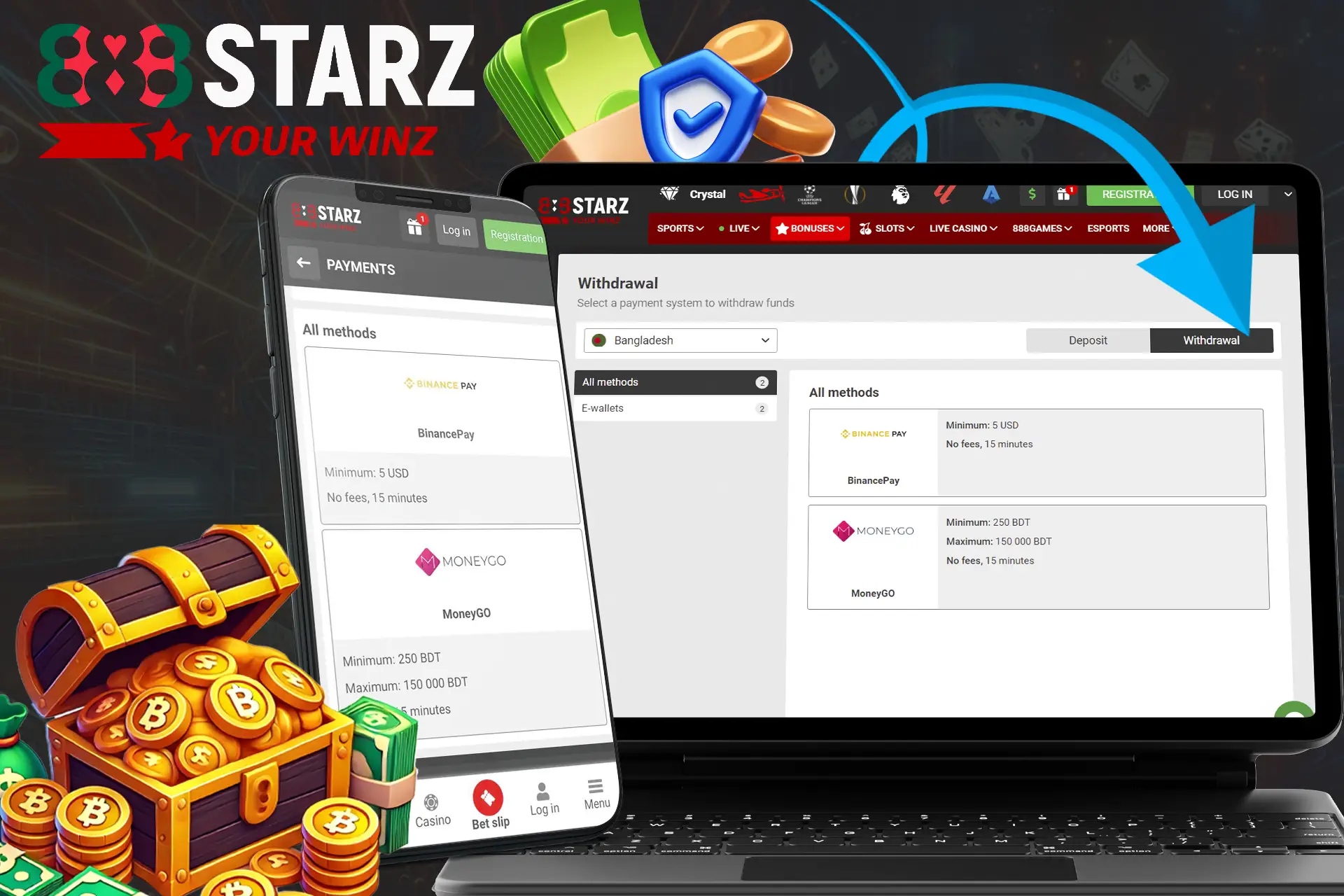 Many ways to withdraw funds from the casino
